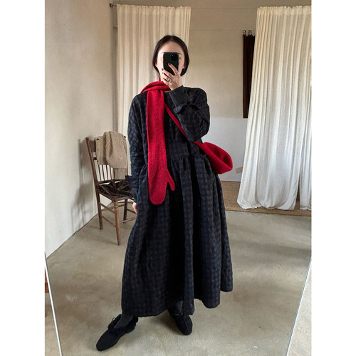 AULDCAT日系色织羊毛格纹连衣裙