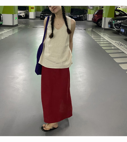 AULDCAT原麻色无袖开叉背心