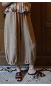 韩国进口面料卡其色休闲灯笼裤 AULDCAT 2021ss 纯色亚麻