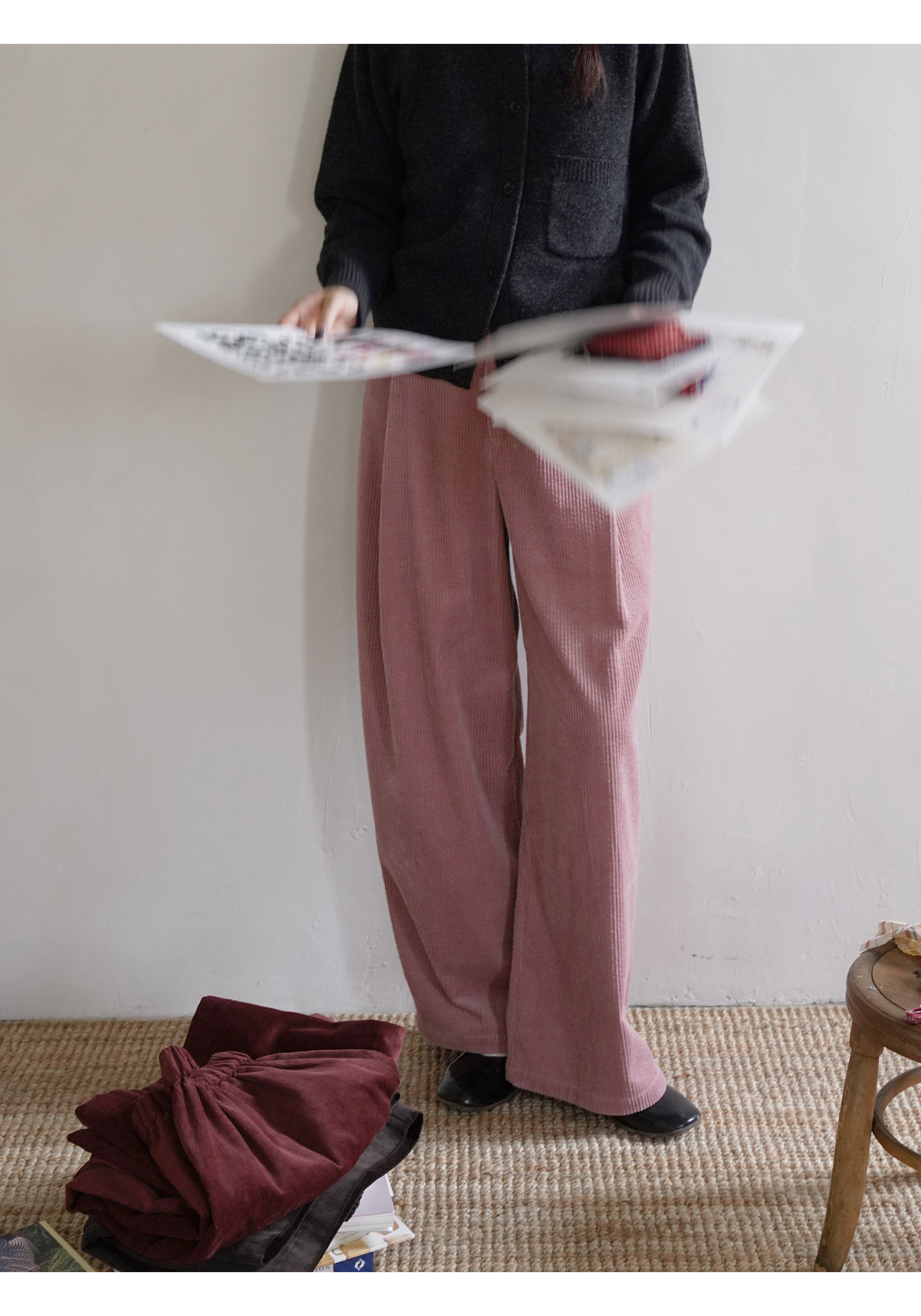 AULDCAT灯芯绒直筒阔腿裤