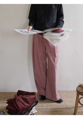 AULDCAT灯芯绒直筒阔腿裤