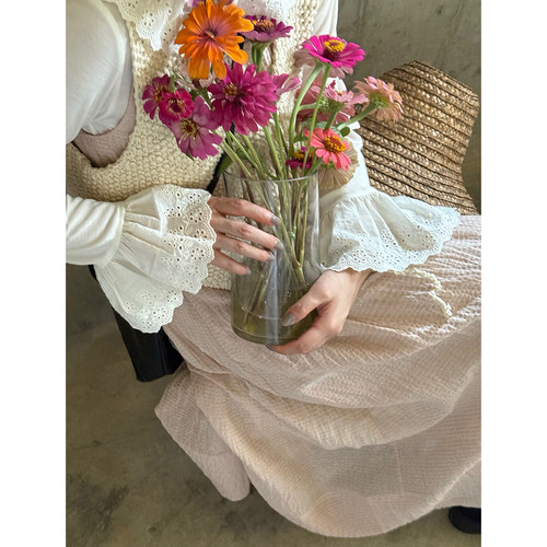 AULDCAT真丝混纺刺绣花边打底衫