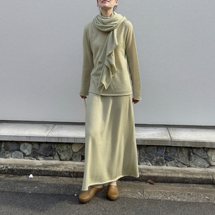 半裙 AULDCAT 上衣 真丝羊绒浅鼠尾草绿色一字领长袖 围巾 2025FW