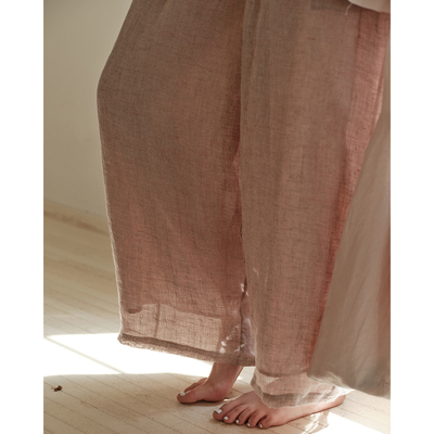 AULDCAT松紧腰棉麻收脚口休闲裤