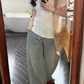 春夏做旧浅蓝色宽松软糯肉感直筒牛仔裤 AULDCAT 2025SS