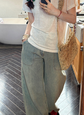 AULDCAT 2025SS 春夏做旧浅蓝色宽松软糯肉感直筒牛仔裤