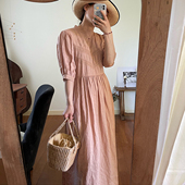 蕾丝拼接蔷薇粉短袖 复活 AULDCAT2025SS维多利亚风格 连衣裙女夏