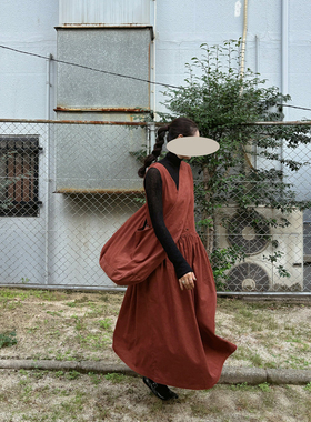 AULDCAT 2025FW 日产纯棉细坑条灯芯绒背心连衣裙 日系