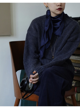 AULDCAT 2021fw 初冬夜色粗针夹花灰蓝毛衣 羊毛混纺