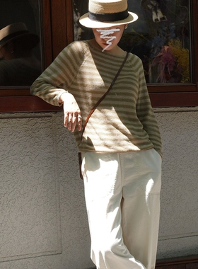 AULDCAT 2022FW「迷失曼彻斯特」秋田绿亚麻条纹针织日系百搭小衫