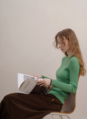 AULDCAT/ 2022FW 美利奴羊毛纱线竖条纹拼色打底衫 套头修身打底