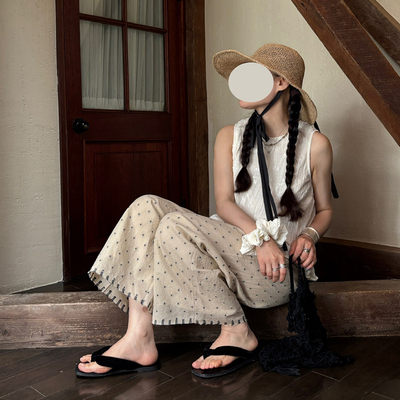 AULDCAT松紧腰剪花休闲裤