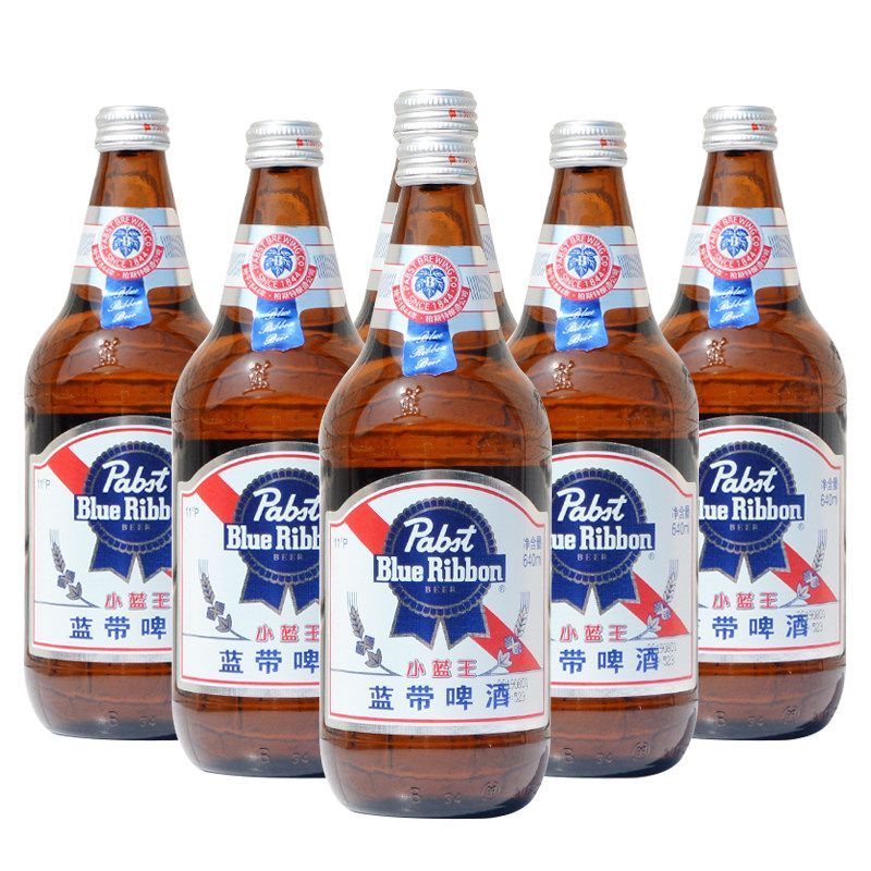正品小蓝王BlueRibbon蓝带啤酒经典11度640ml*24瓶玻璃大瓶装鲜啤