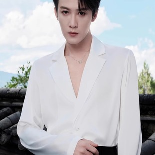 檀健次同款白色长袖绸缎衬衫上衣垂感衬衣内搭气质基础摆休闲打底