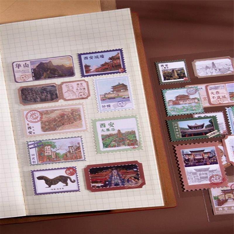西安文创邮票贴纸手账礼物大雁塔钟楼兵马俑华山装饰贴礼物纪念贴