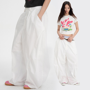 CONTRAFIEND空气感弧线褶皱纯色小众阔腿弯刀裤 宽松慵懒休闲长裤