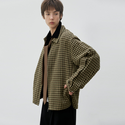 CONTRAFIEND日本UEYAMA全棉异番手纱线色织进口拉链格子外套夹克