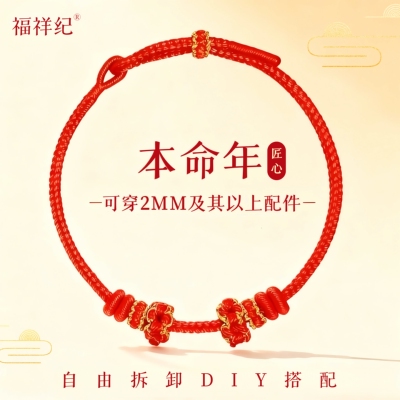 桃花结手绳2mm可穿黄金可穿珠