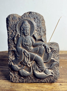 中式观自在禅意砖雕刻香插家居文房书房茶房摆件