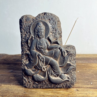 中式观自在禅意砖雕刻香插家居文房书房茶房摆件