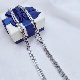 999纯银男士项链镀白金霸气个性马编链粗款银链子男款挂坠配链