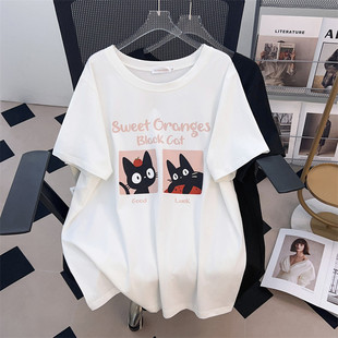 T恤女夏季 七月原创特大码 显瘦宽松遮肚上衣中长短袖 加肥款 女装