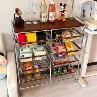 中古风收纳小推车桌下置物架可移动客厅零食车边几茶几收纳架子