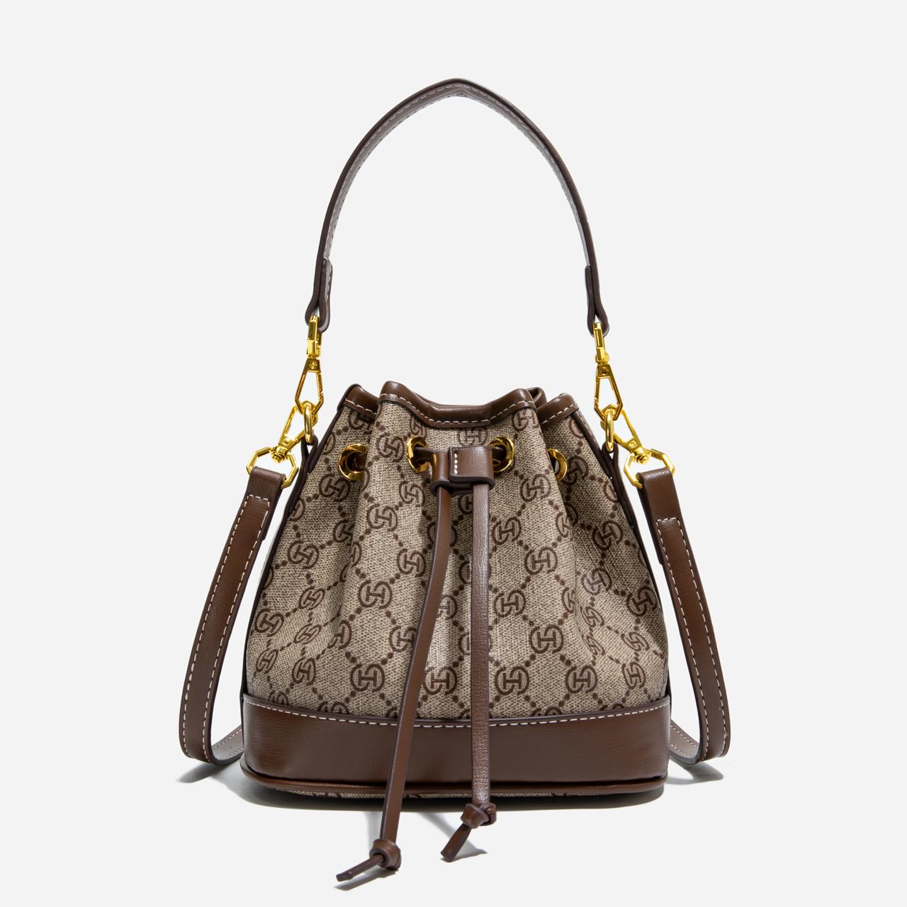 高级感包包女2025新款复古老花抽绳水桶包百搭洋气单肩手提斜挎包