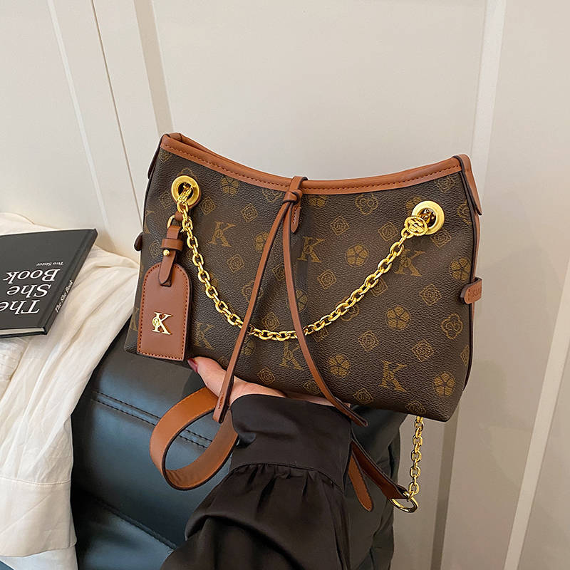 大容量托特包包女2025新款腋下包链条包复古时尚老花包单肩斜挎包