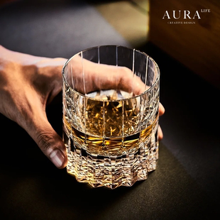 AURA 威士忌洋酒杯 S高端手工无铅K9水晶杯江户切子星芒杯奢华日式