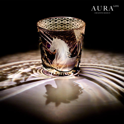 AURA'S江户切子【马年专属】手工雕刻水晶杯威士忌洋酒杯礼物杯