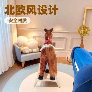 儿童摇马动物摆件北欧瑞典达拉木马摇马创意毛儿童绒摇摇马木质玩
