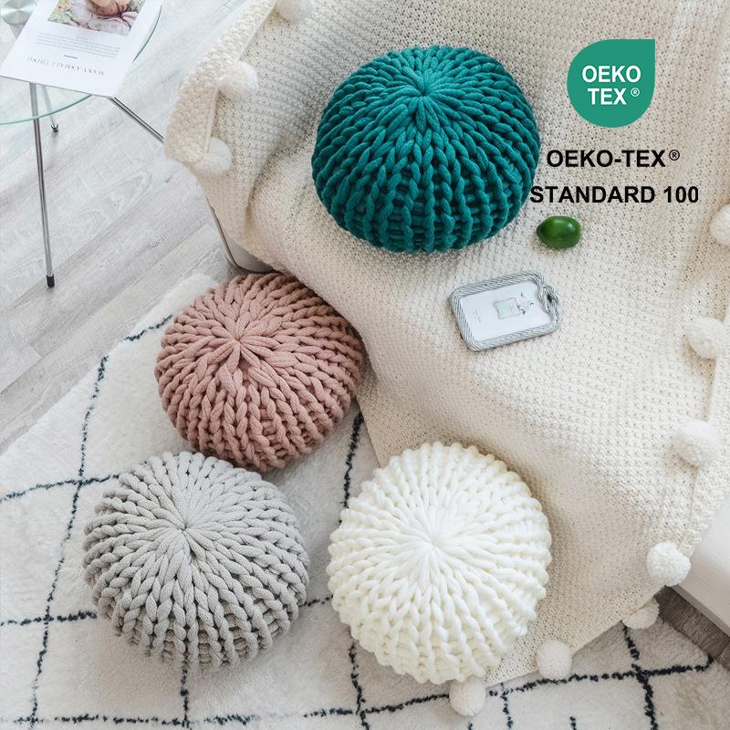 创意圆形蒲团抱枕 北欧设计手工粗毛线沙发靠垫坐垫纯色靠枕