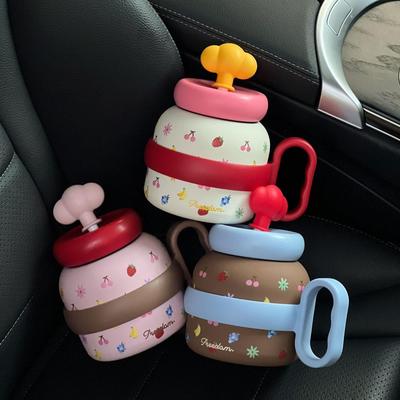 陶瓷内胆保温杯女生高颜值大容量桌面杯子不锈钢带吸管云朵水杯