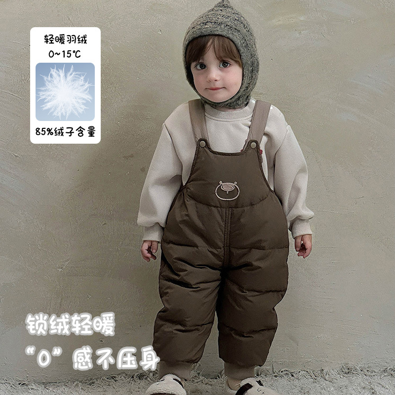 婴儿羽绒裤2025秋冬新款男童羽绒背带裤保暖加厚男宝卡通裤子 a