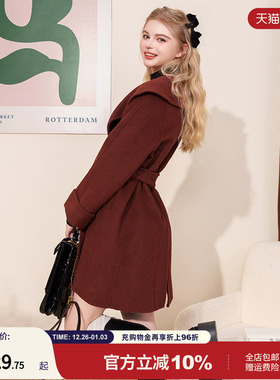 mc2安可拉红双面呢羊毛大衣短款女装冬新款时尚气质新年战袍