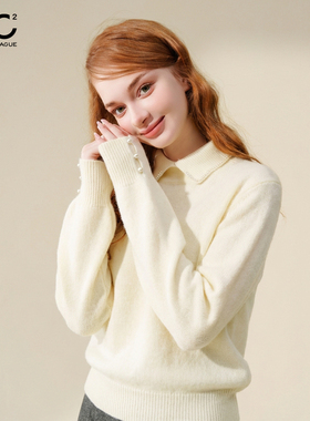 女装翻领钉珠仿金貂绒毛衣M5243029