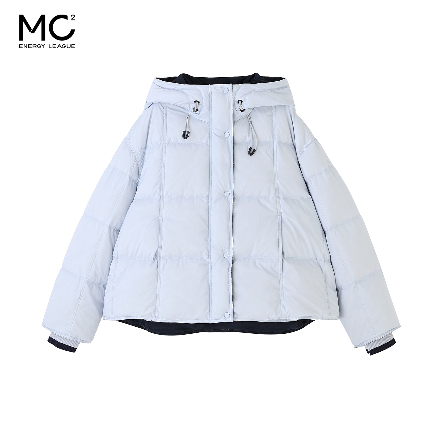 女装连帽配条纹毛织袖口羽绒服