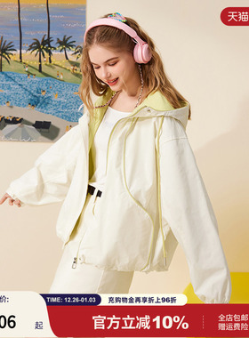 mc2连帽撞色宽松夹克外套女装春秋季新款小清新学院风设计感小个