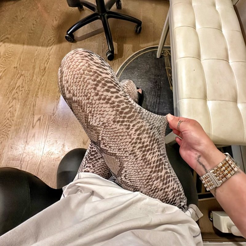 网纱蛇纹打底裤女外穿高腰显瘦洋气黑灰色弹力欧美薄款小脚紧身裤