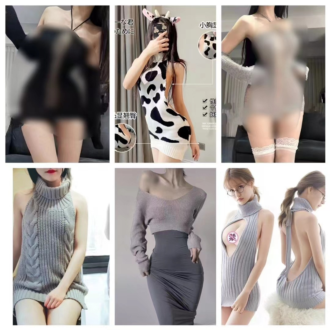 日系秋冬针织高领毛衣挑逗免脱性感纯欲包臀裙套装二次元制服