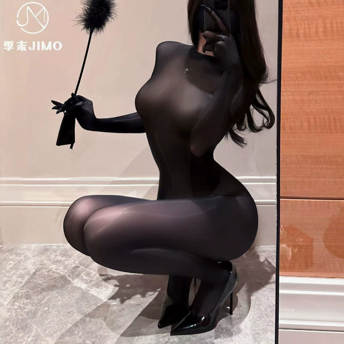 内衣性感油亮油光连体丝袜薄款长袖透明连身袜子免脱