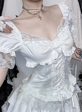 XS25062暗黑系亚文化少女衬衫 搭配2025新款朋克十字架半裙套装女