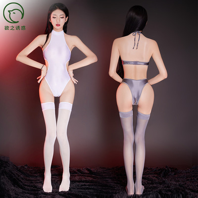 新款户外运动夫妻游戏紧身挂脖女王露背套装透连体内衣女