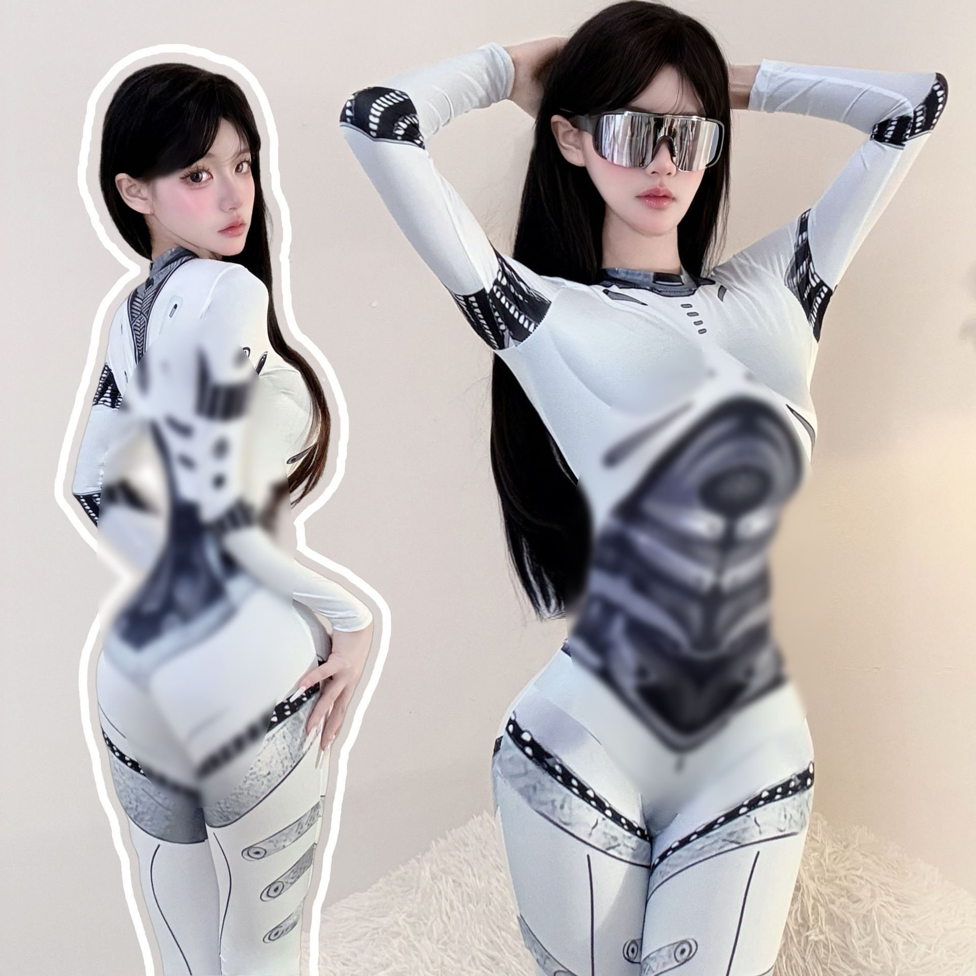 新款 万圣节铠甲亲子机器人cos扮演者服饰紧身连体裤