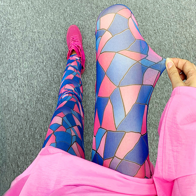 异域风网纱打底裤女外穿2025夏季薄款印花弹力显瘦九分裤