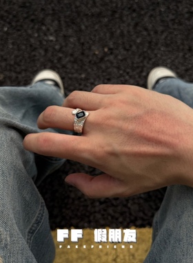 FF假朋友烧白黑白锆石925银戒指