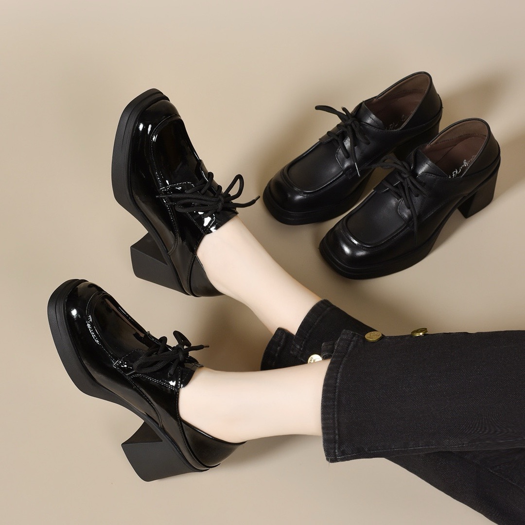 头层牛皮粗跟高跟百搭单鞋