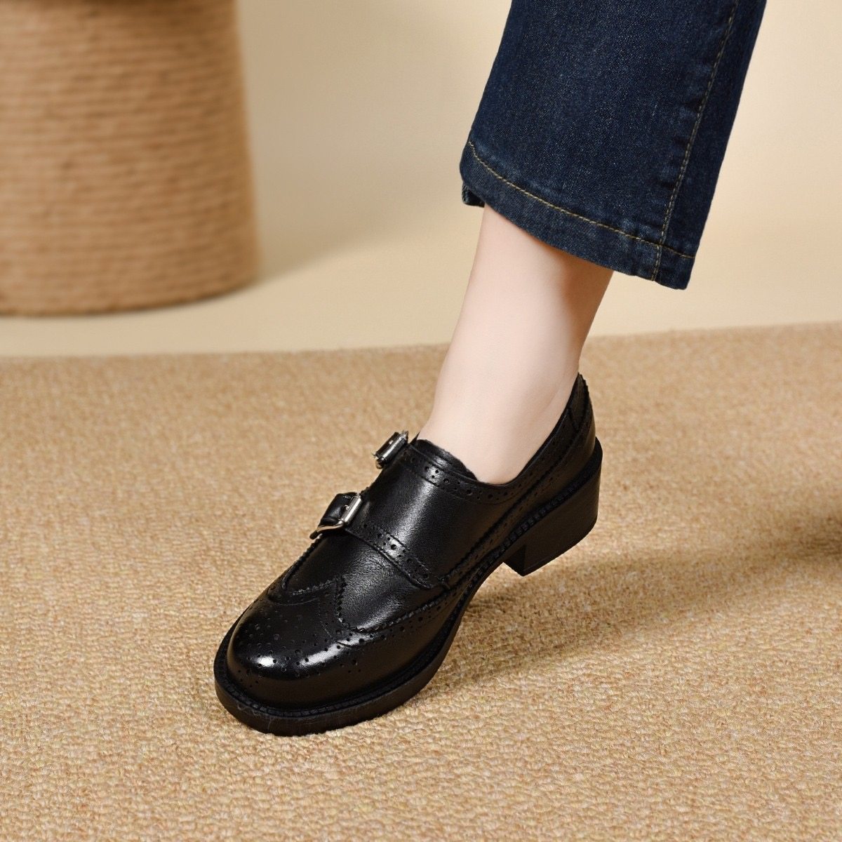 头层牛皮粗跟单鞋春秋百搭女款鞋子英伦风软底真皮女鞋舒适圆头鞋,女鞋,深口单鞋,淘宝优惠券,粉丝福利购,淘宝优惠卷