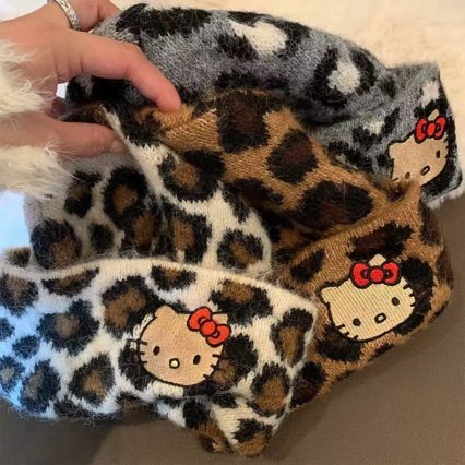 豹纹kt针织帽秋冬季复女古毛线帽